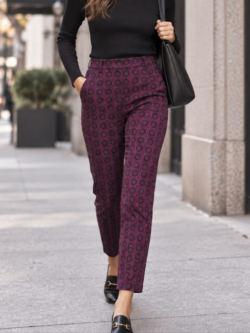 Soho Burgundy Geometric Chinos